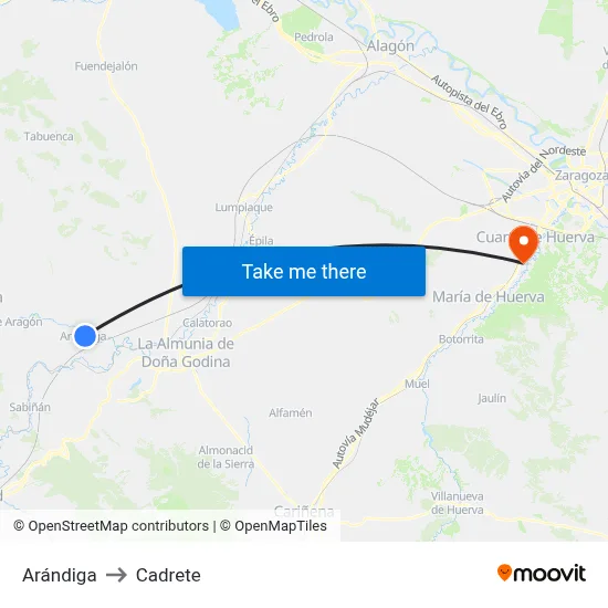 Arándiga to Cadrete map
