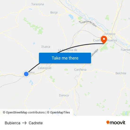 Bubierca to Cadrete map