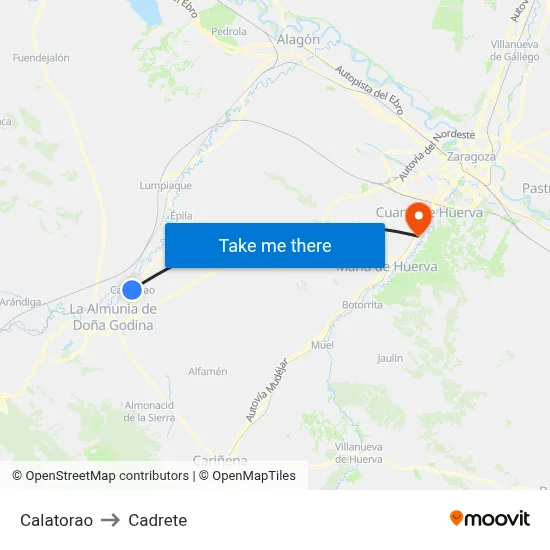 Calatorao to Cadrete map