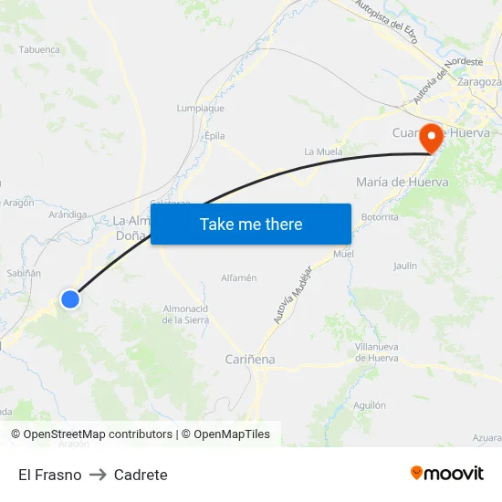 El Frasno to Cadrete map