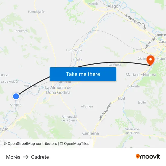 Morés to Cadrete map
