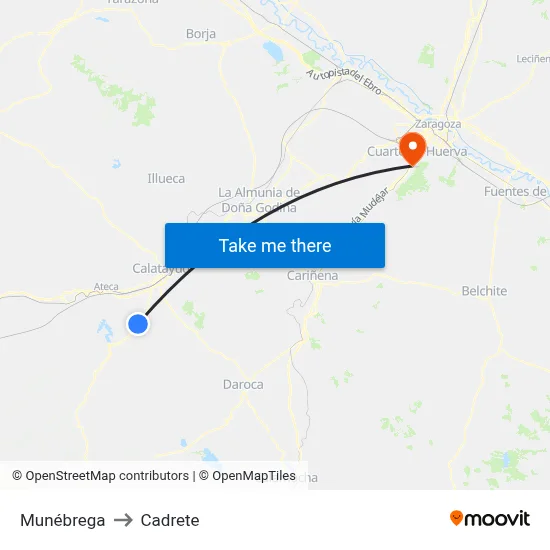 Munébrega to Cadrete map