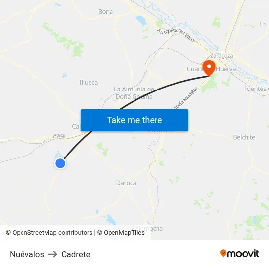Nuévalos to Cadrete map