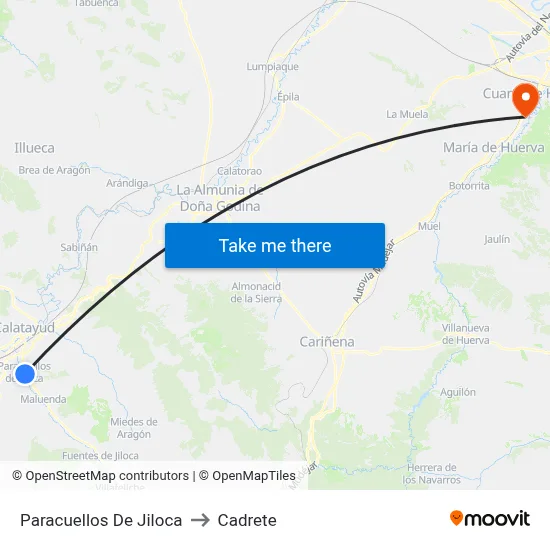 Paracuellos De Jiloca to Cadrete map
