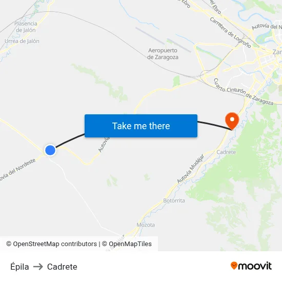 Épila to Cadrete map