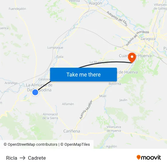 Ricla to Cadrete map
