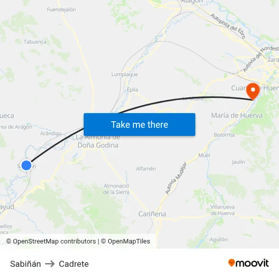 Sabiñán to Cadrete map