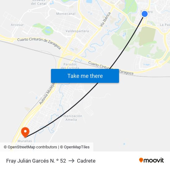 Fray Julián Garcés N. º 52 to Cadrete map