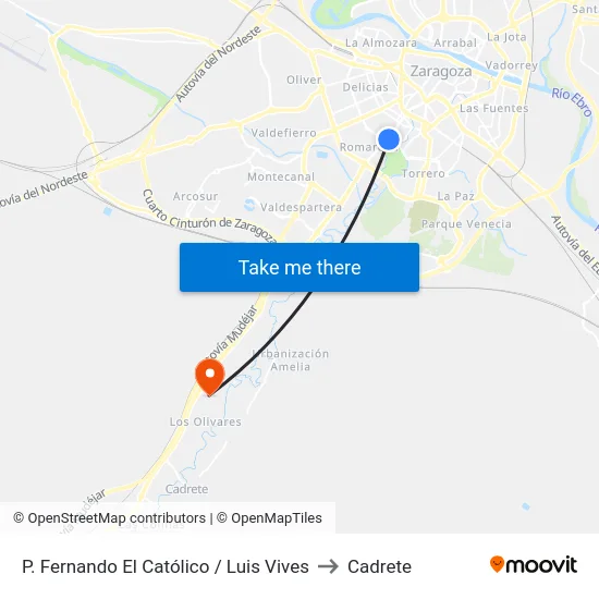 P. Fernando El Católico / Luis Vives to Cadrete map