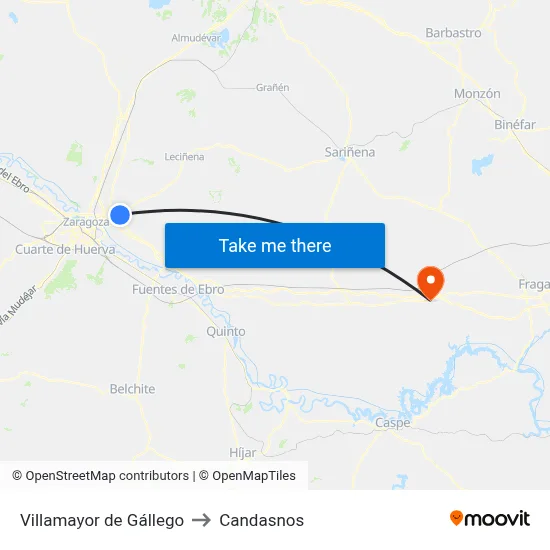 Villamayor de Gállego to Candasnos map