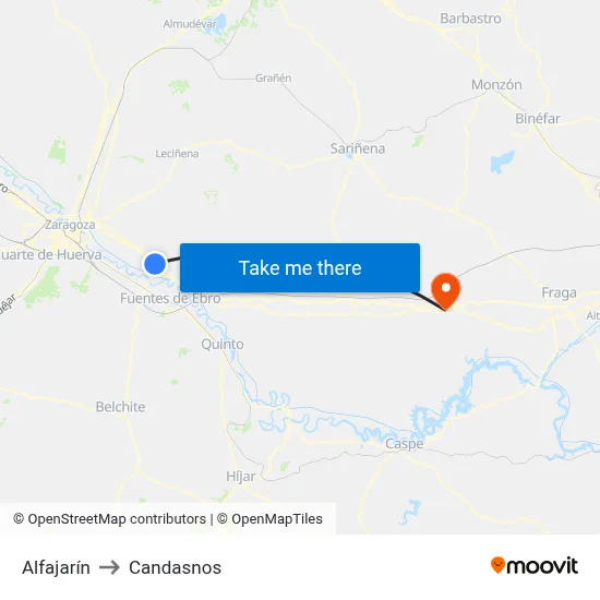 Alfajarín to Candasnos map