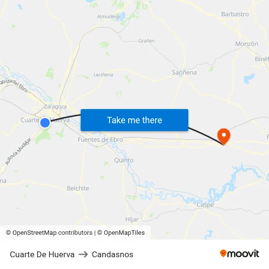 Cuarte De Huerva to Candasnos map