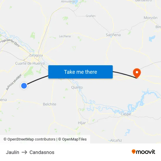 Jaulín to Candasnos map
