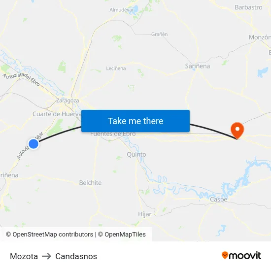 Mozota to Candasnos map