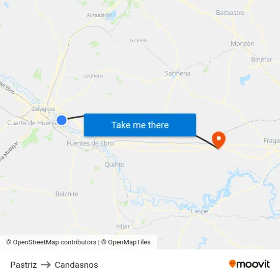 Pastriz to Candasnos map