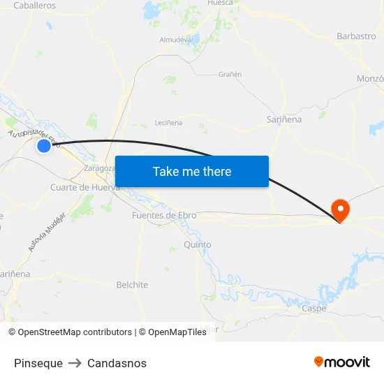 Pinseque to Candasnos map