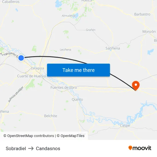 Sobradiel to Candasnos map