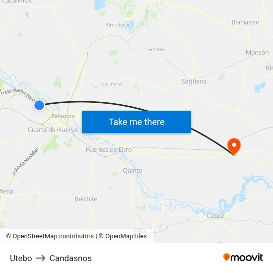 Utebo to Candasnos map