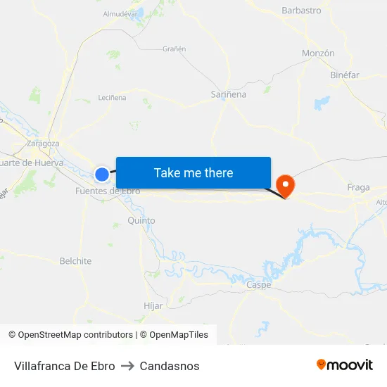 Villafranca De Ebro to Candasnos map
