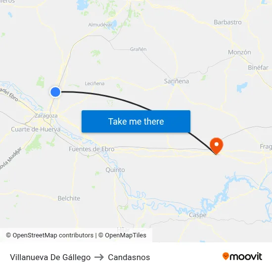 Villanueva De Gállego to Candasnos map