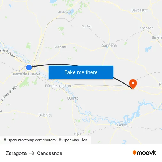 Zaragoza to Candasnos map