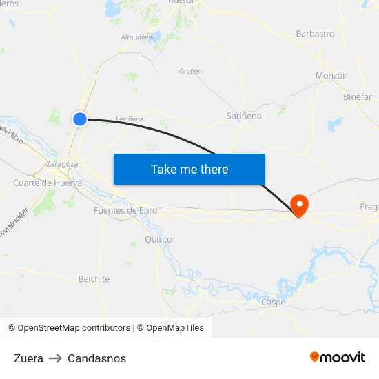 Zuera to Candasnos map