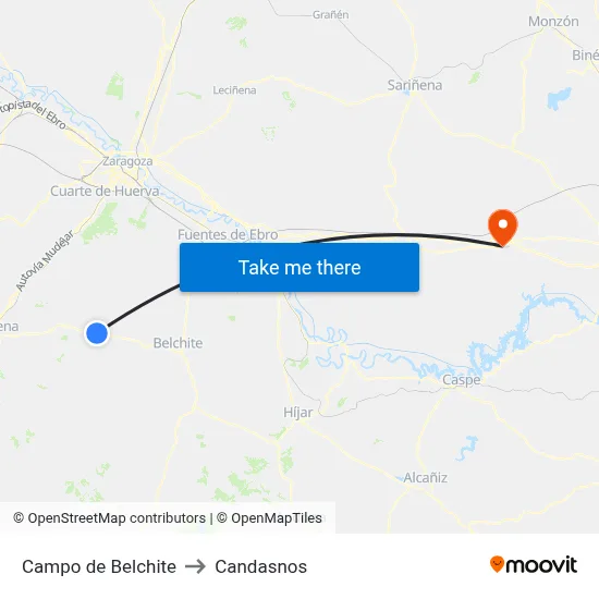 Campo de Belchite to Candasnos map