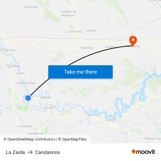 La Zaida to Candasnos map