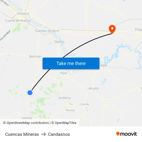 Cuencas Mineras to Candasnos map