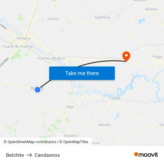 Belchite to Candasnos map