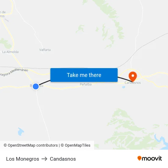Los Monegros to Candasnos map