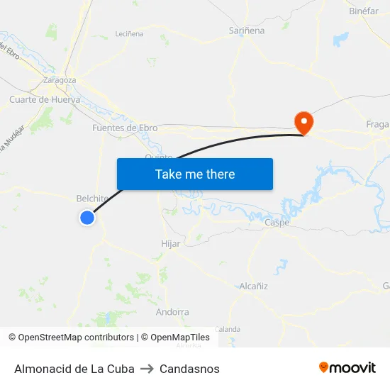 Almonacid de La Cuba to Candasnos map