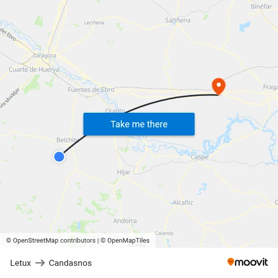 Letux to Candasnos map