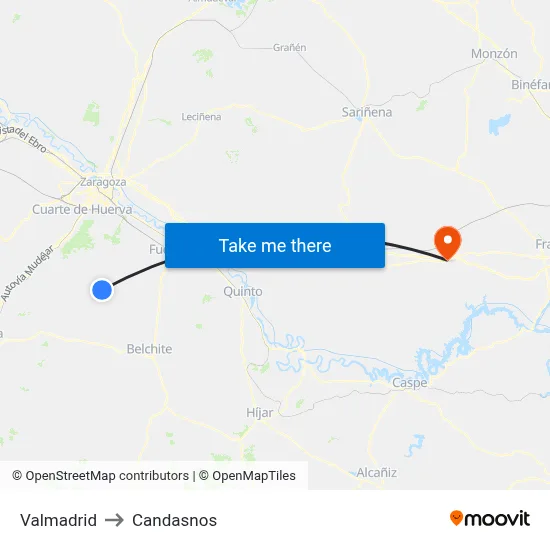 Valmadrid to Candasnos map