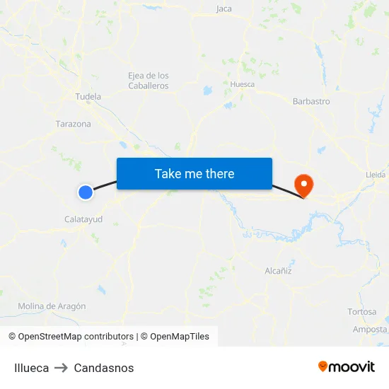 Illueca to Candasnos map