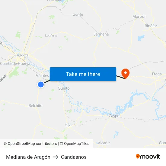 Mediana de Aragón to Candasnos map