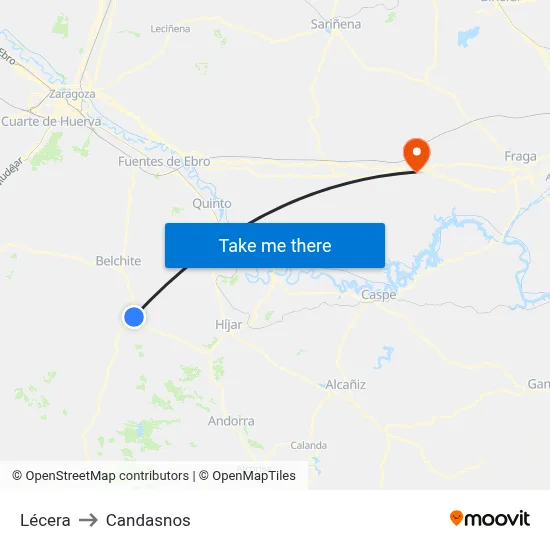 Lécera to Candasnos map