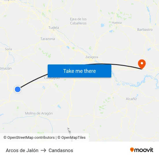 Arcos de Jalón to Candasnos map