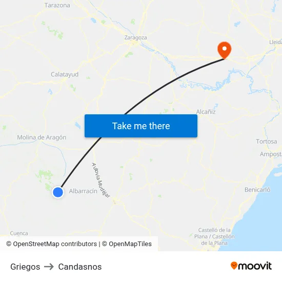 Griegos to Candasnos map
