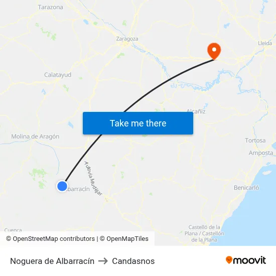 Noguera de Albarracín to Candasnos map
