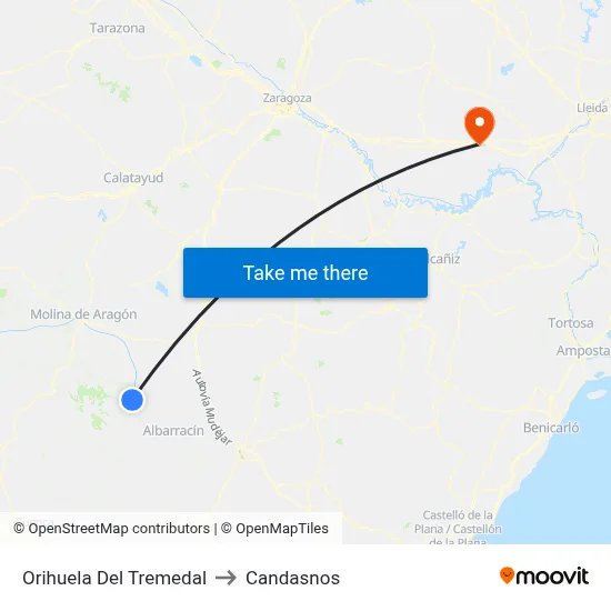 Orihuela Del Tremedal to Candasnos map