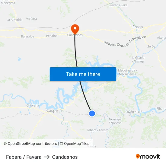 Fabara / Favara to Candasnos map