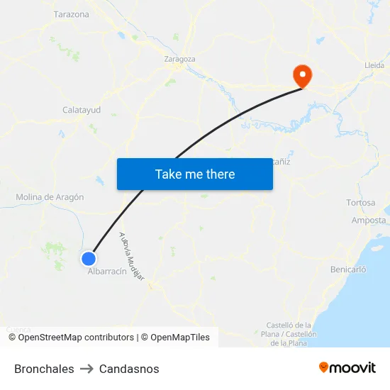 Bronchales to Candasnos map