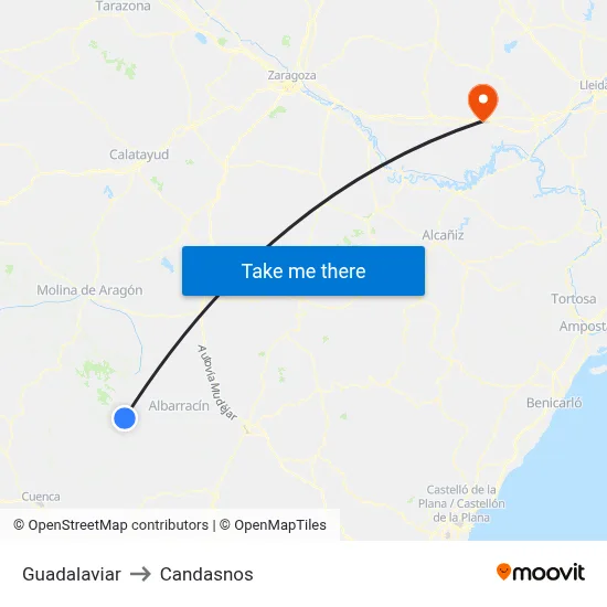 Guadalaviar to Candasnos map