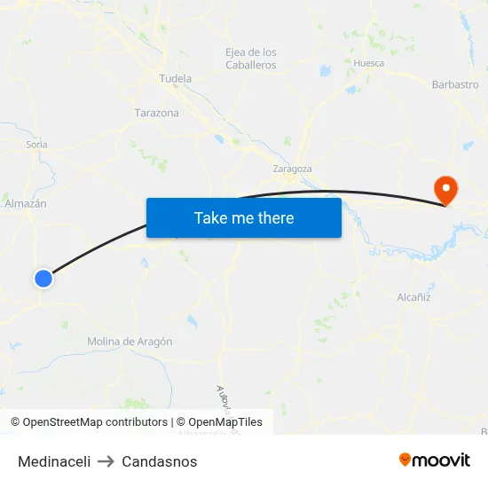 Medinaceli to Candasnos map
