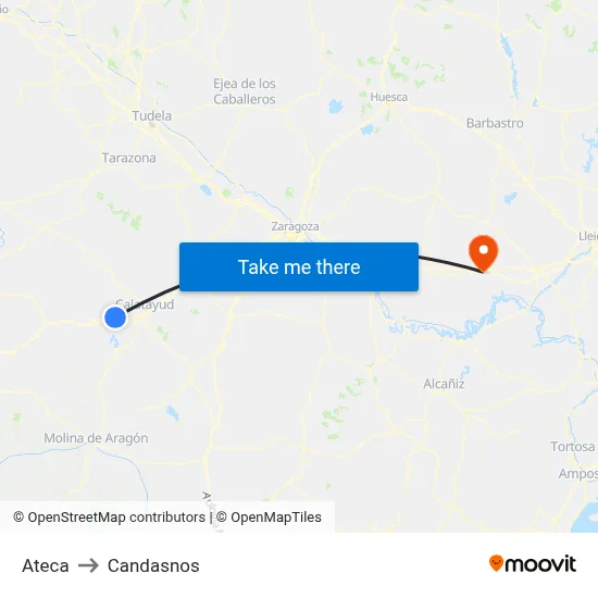Ateca to Candasnos map