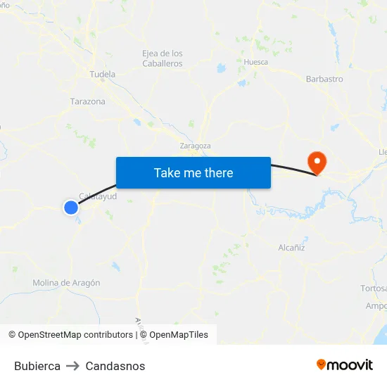 Bubierca to Candasnos map