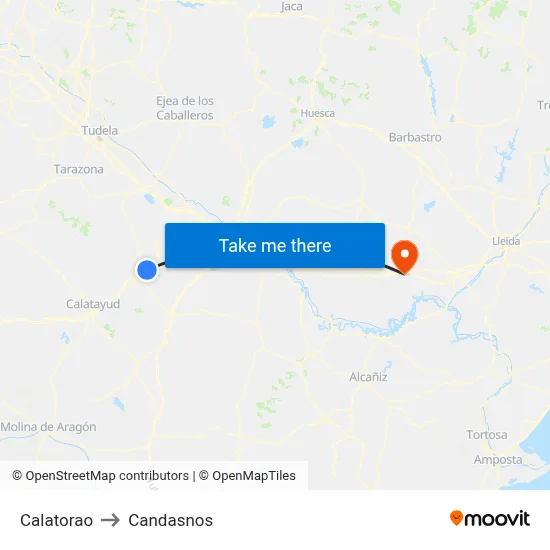 Calatorao to Candasnos map