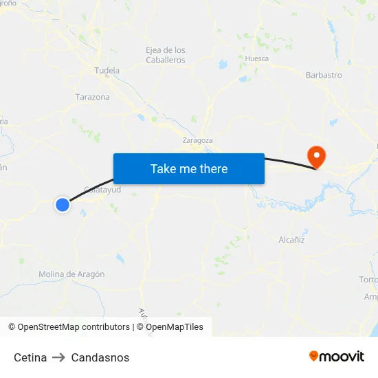Cetina to Candasnos map