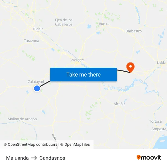 Maluenda to Candasnos map